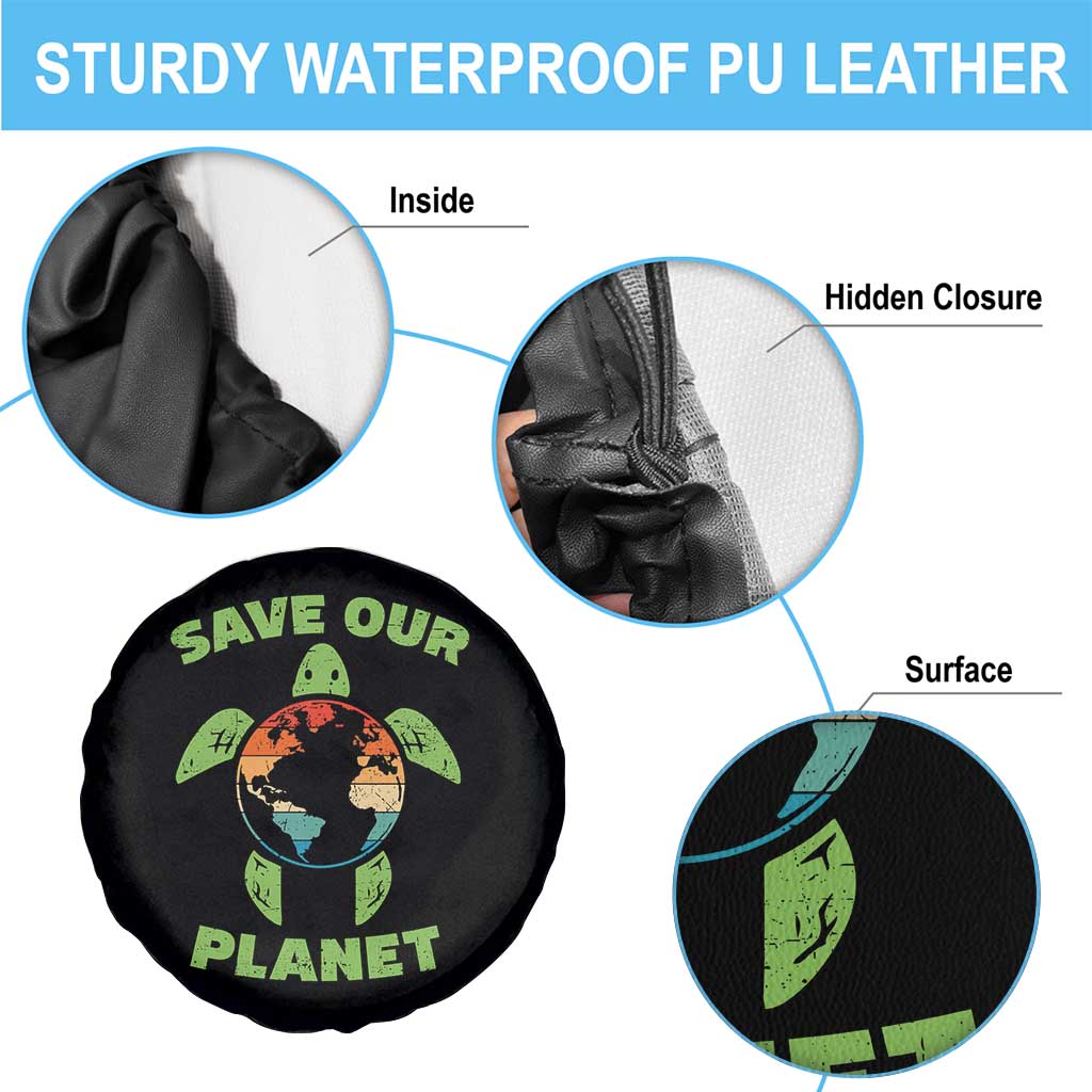 Retro Earth Day Spare Tire Cover Save Our Planet Sea Turtle Recycle Ocean Environment