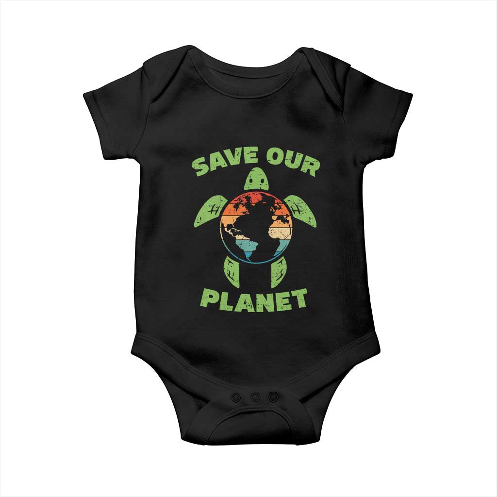 Retro Earth Day Baby Onesie Save Our Planet Sea Turtle Recycle Ocean Environment