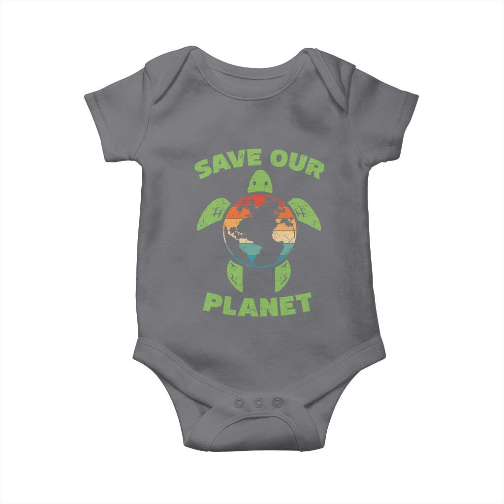 Retro Earth Day Baby Onesie Save Our Planet Sea Turtle Recycle Ocean Environment