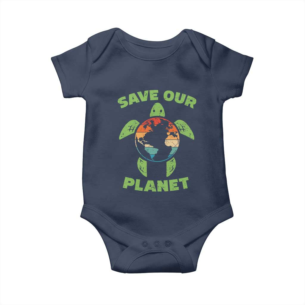 Retro Earth Day Baby Onesie Save Our Planet Sea Turtle Recycle Ocean Environment