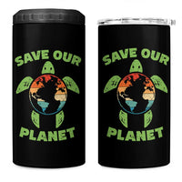 Retro Earth Day 4 in 1 Can Cooler Tumbler Save Our Planet Sea Turtle Recycle Ocean Environment