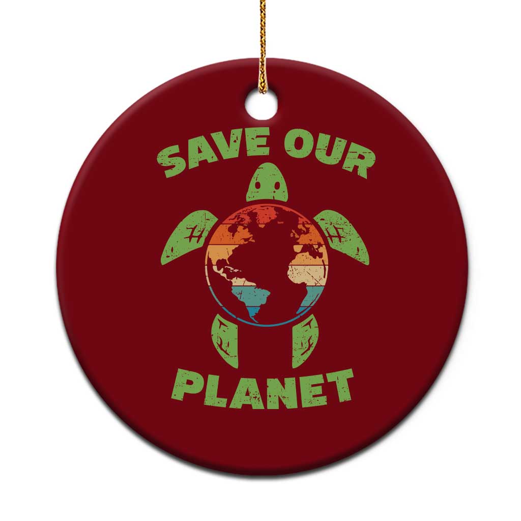 Retro Earth Day Ceramic Ornament Save Our Planet Sea Turtle Recycle Ocean Environment