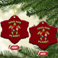 Retro Earth Day Ceramic Ornament Save Our Planet Sea Turtle Recycle Ocean Environment