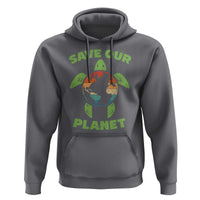 Retro Earth Day Hoodie Save Our Planet Sea Turtle Recycle Ocean Environment