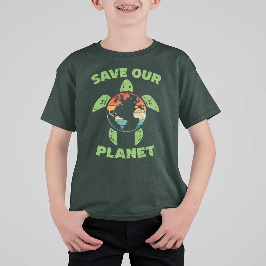 Retro Earth Day T Shirt For Kid Save Our Planet Sea Turtle Recycle Ocean Environment