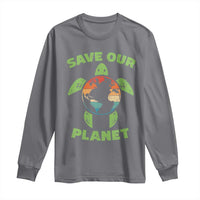 Retro Earth Day Long Sleeve Shirt Save Our Planet Sea Turtle Recycle Ocean Environment