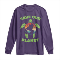 Retro Earth Day Long Sleeve Shirt Save Our Planet Sea Turtle Recycle Ocean Environment