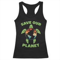 Retro Earth Day Racerback Tank Top Save Our Planet Sea Turtle Recycle Ocean Environment