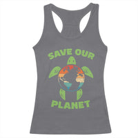 Retro Earth Day Racerback Tank Top Save Our Planet Sea Turtle Recycle Ocean Environment