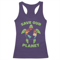 Retro Earth Day Racerback Tank Top Save Our Planet Sea Turtle Recycle Ocean Environment