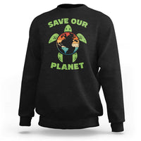 Retro Earth Day Sweatshirt Save Our Planet Sea Turtle Recycle Ocean Environment
