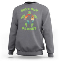 Retro Earth Day Sweatshirt Save Our Planet Sea Turtle Recycle Ocean Environment