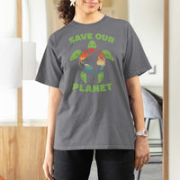 Retro Earth Day T Shirt For Women Save Our Planet Sea Turtle Recycle Ocean Environment