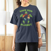 Retro Earth Day T Shirt For Women Save Our Planet Sea Turtle Recycle Ocean Environment