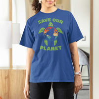 Retro Earth Day T Shirt For Women Save Our Planet Sea Turtle Recycle Ocean Environment