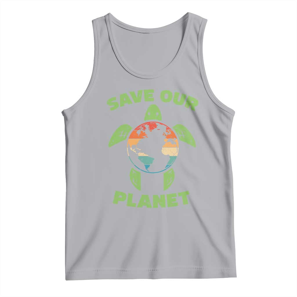 Retro Earth Day Tank Top Save Our Planet Sea Turtle Recycle Ocean Environment