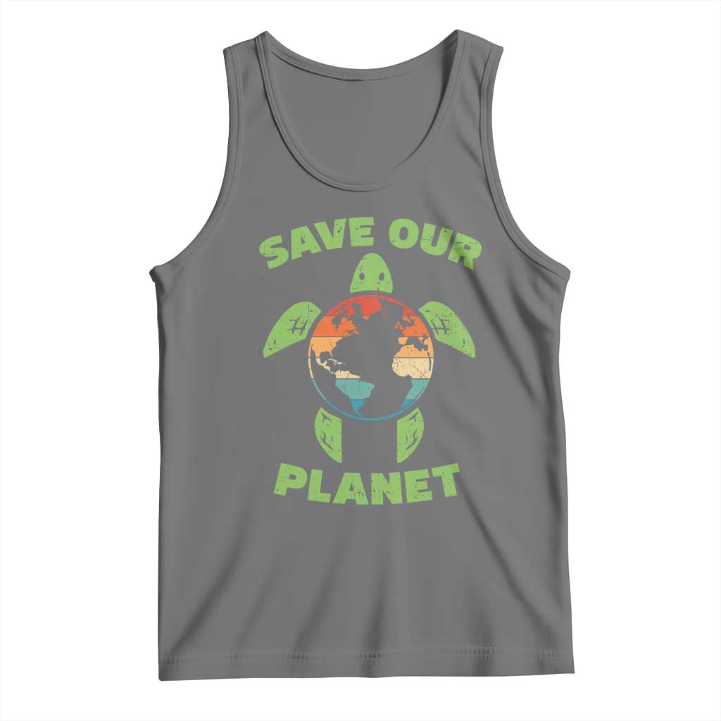 Retro Earth Day Tank Top Save Our Planet Sea Turtle Recycle Ocean Environment