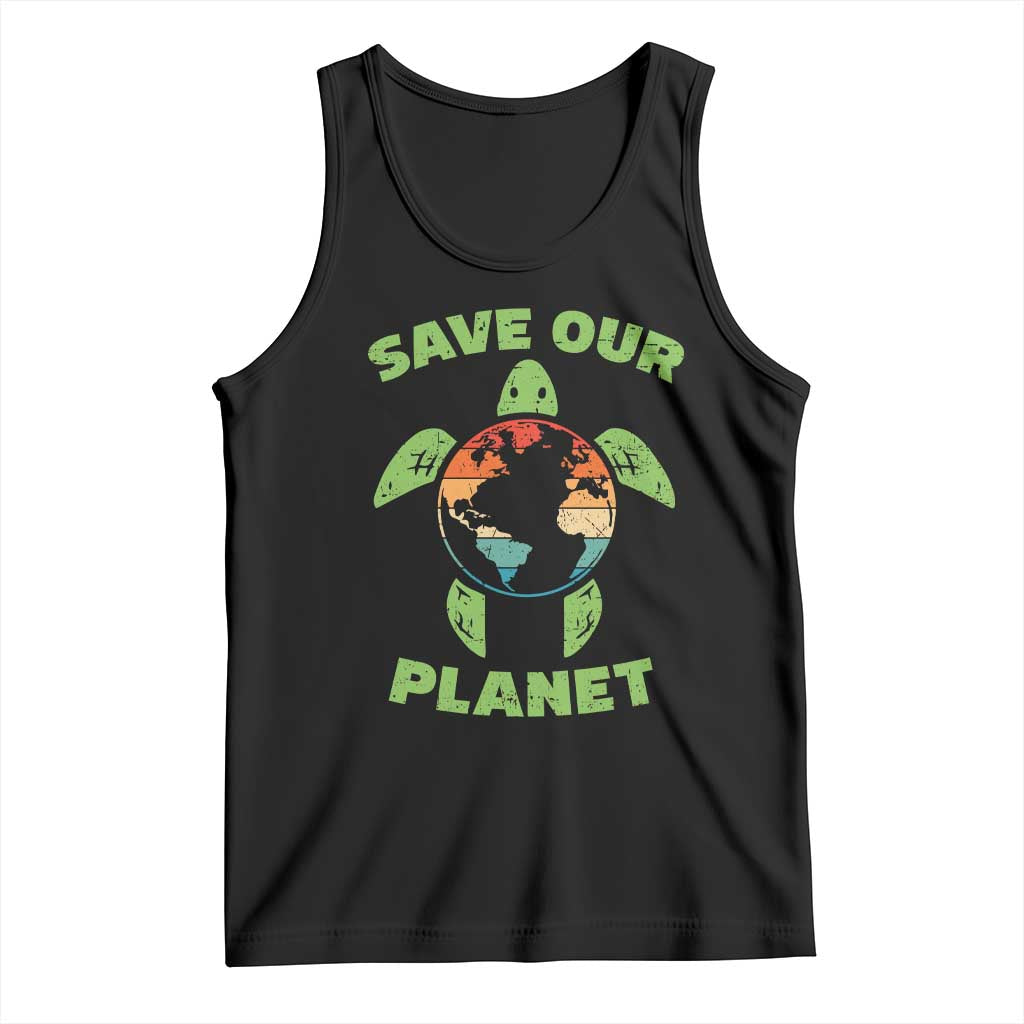 Retro Earth Day Tank Top Save Our Planet Sea Turtle Recycle Ocean Environment
