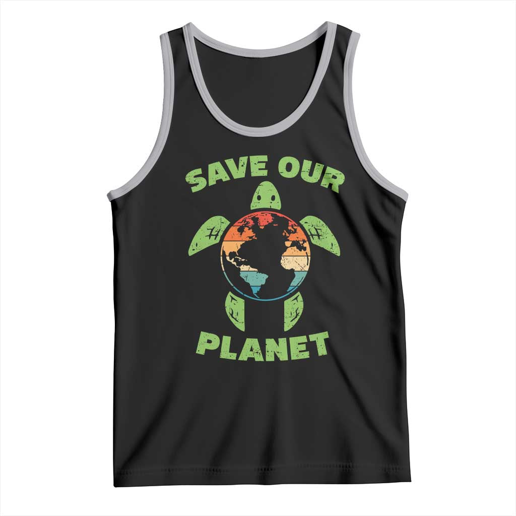 Retro Earth Day Tank Top Save Our Planet Sea Turtle Recycle Ocean Environment