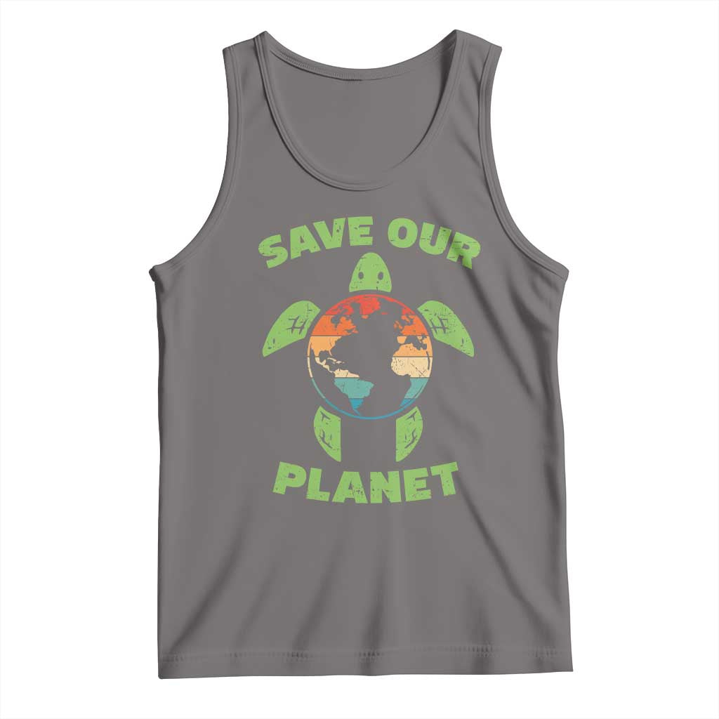 Retro Earth Day Tank Top Save Our Planet Sea Turtle Recycle Ocean Environment