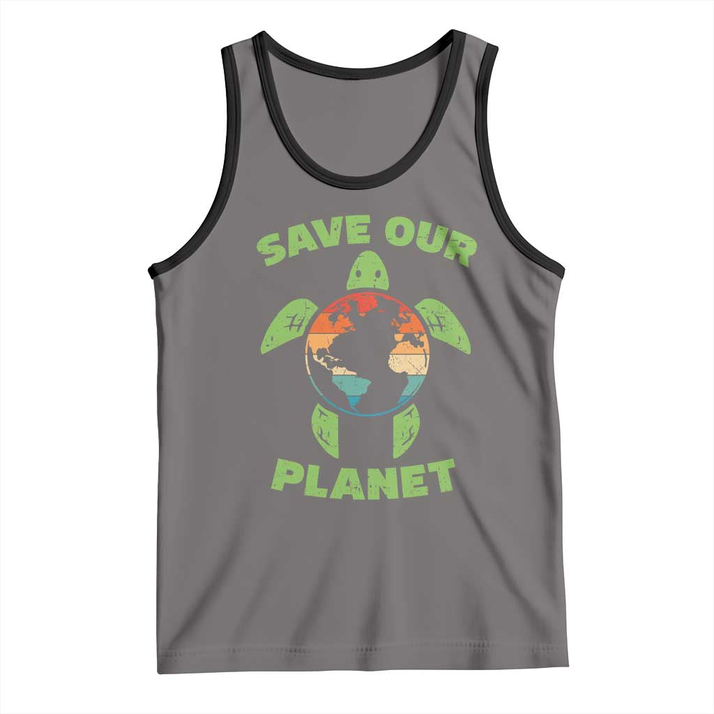 Retro Earth Day Tank Top Save Our Planet Sea Turtle Recycle Ocean Environment