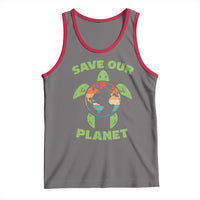 Retro Earth Day Tank Top Save Our Planet Sea Turtle Recycle Ocean Environment