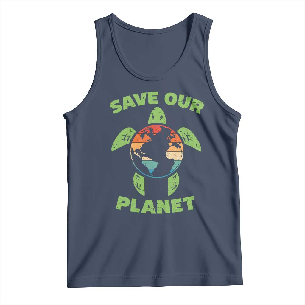 Retro Earth Day Tank Top Save Our Planet Sea Turtle Recycle Ocean Environment
