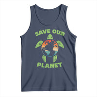 Retro Earth Day Tank Top Save Our Planet Sea Turtle Recycle Ocean Environment