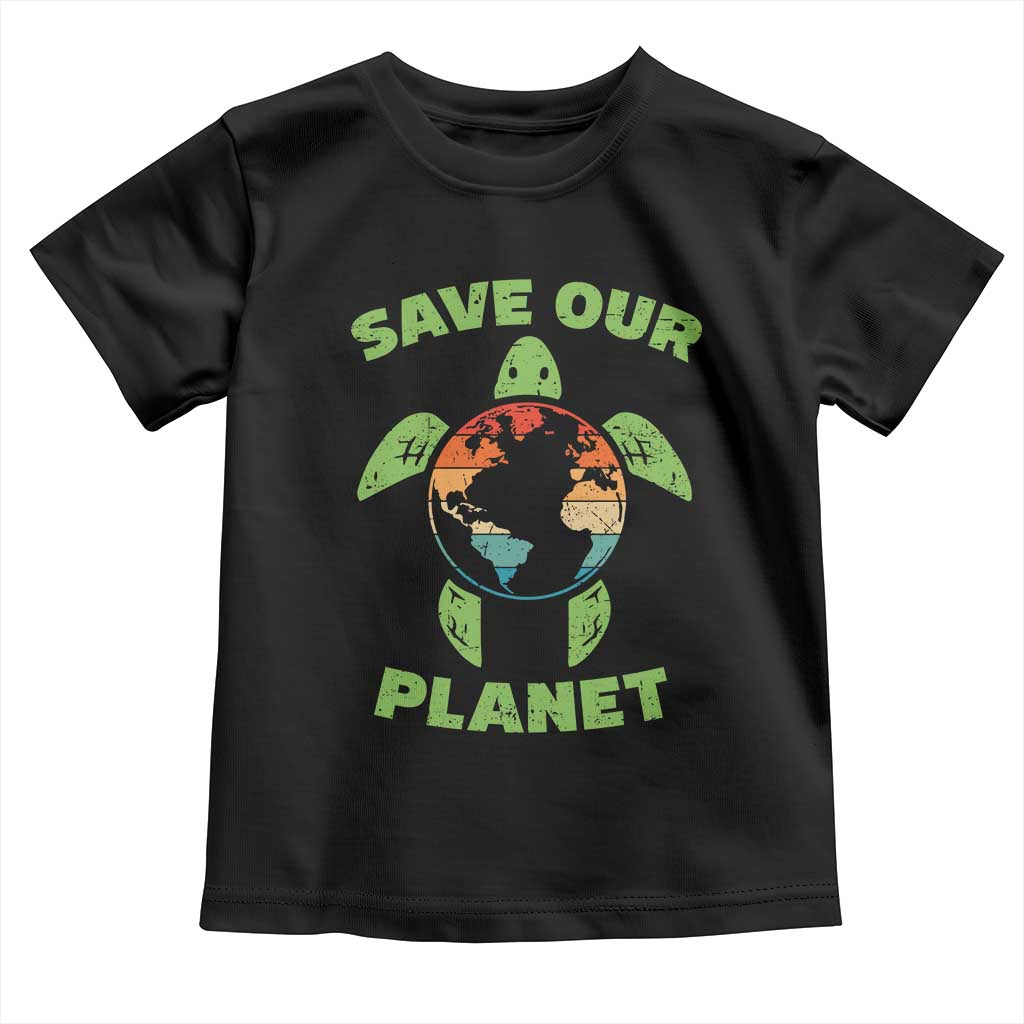 Retro Earth Day Toddler T Shirt Save Our Planet Sea Turtle Recycle Ocean Environment