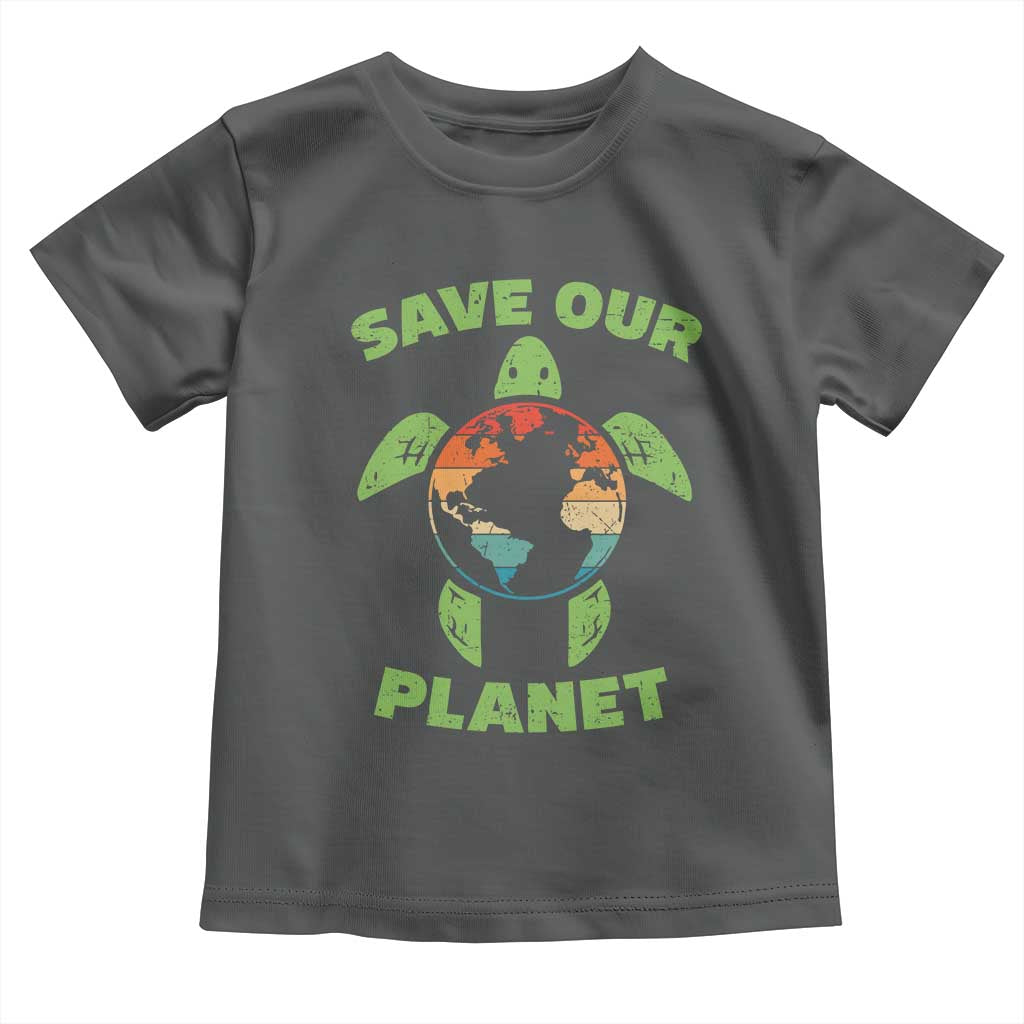 Retro Earth Day Toddler T Shirt Save Our Planet Sea Turtle Recycle Ocean Environment