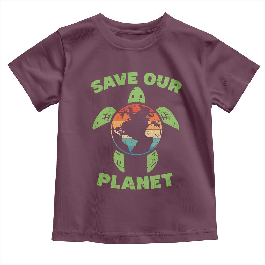 Retro Earth Day Toddler T Shirt Save Our Planet Sea Turtle Recycle Ocean Environment