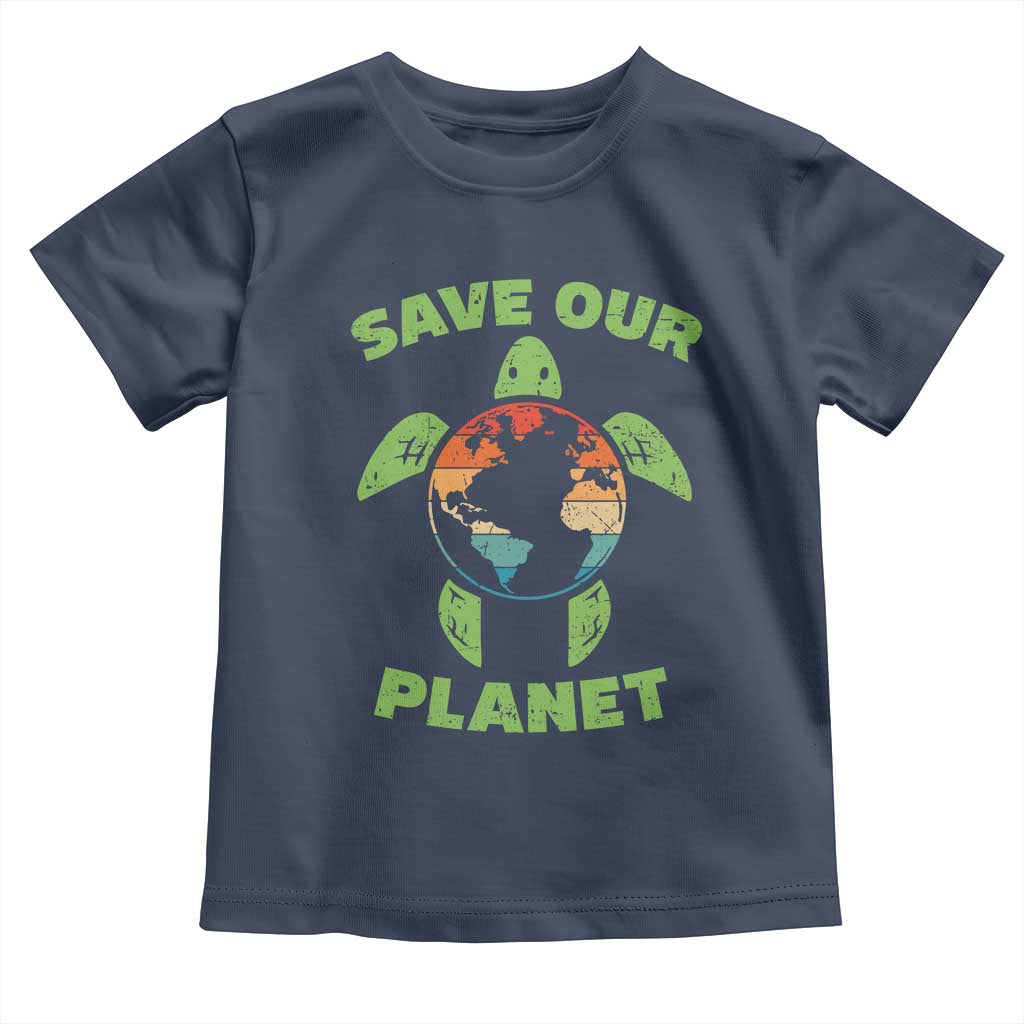 Retro Earth Day Toddler T Shirt Save Our Planet Sea Turtle Recycle Ocean Environment