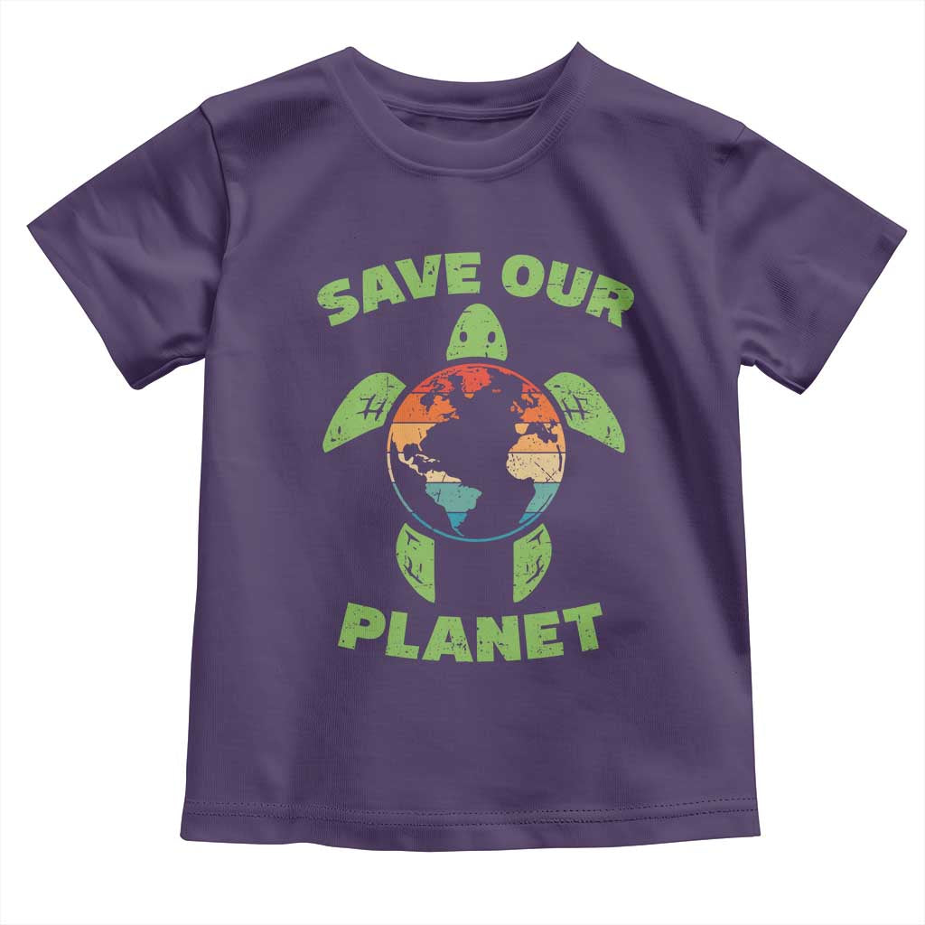 Retro Earth Day Toddler T Shirt Save Our Planet Sea Turtle Recycle Ocean Environment
