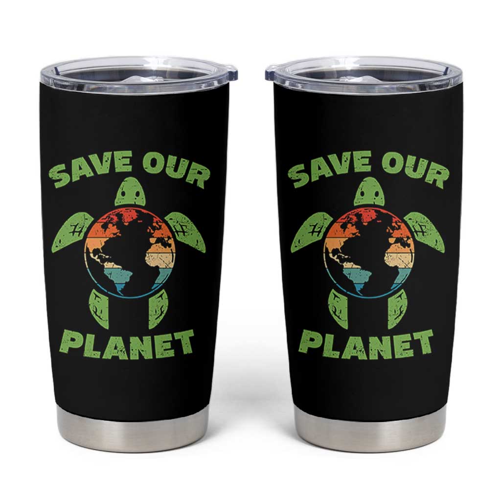 Retro Earth Day Tumbler Cup Save Our Planet Sea Turtle Recycle Ocean Environment