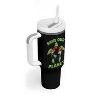 Retro Earth Day Tumbler With Handle Save Our Planet Sea Turtle Recycle Ocean Environment