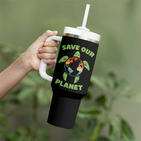 Retro Earth Day Tumbler With Handle Save Our Planet Sea Turtle Recycle Ocean Environment