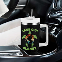 Retro Earth Day Tumbler With Handle Save Our Planet Sea Turtle Recycle Ocean Environment