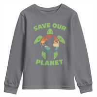 Retro Earth Day Youth Sweatshirt Save Our Planet Sea Turtle Recycle Ocean Environment