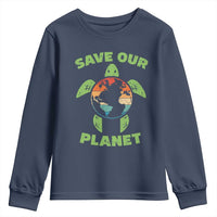 Retro Earth Day Youth Sweatshirt Save Our Planet Sea Turtle Recycle Ocean Environment