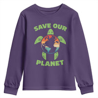 Retro Earth Day Youth Sweatshirt Save Our Planet Sea Turtle Recycle Ocean Environment