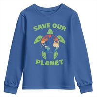 Retro Earth Day Youth Sweatshirt Save Our Planet Sea Turtle Recycle Ocean Environment