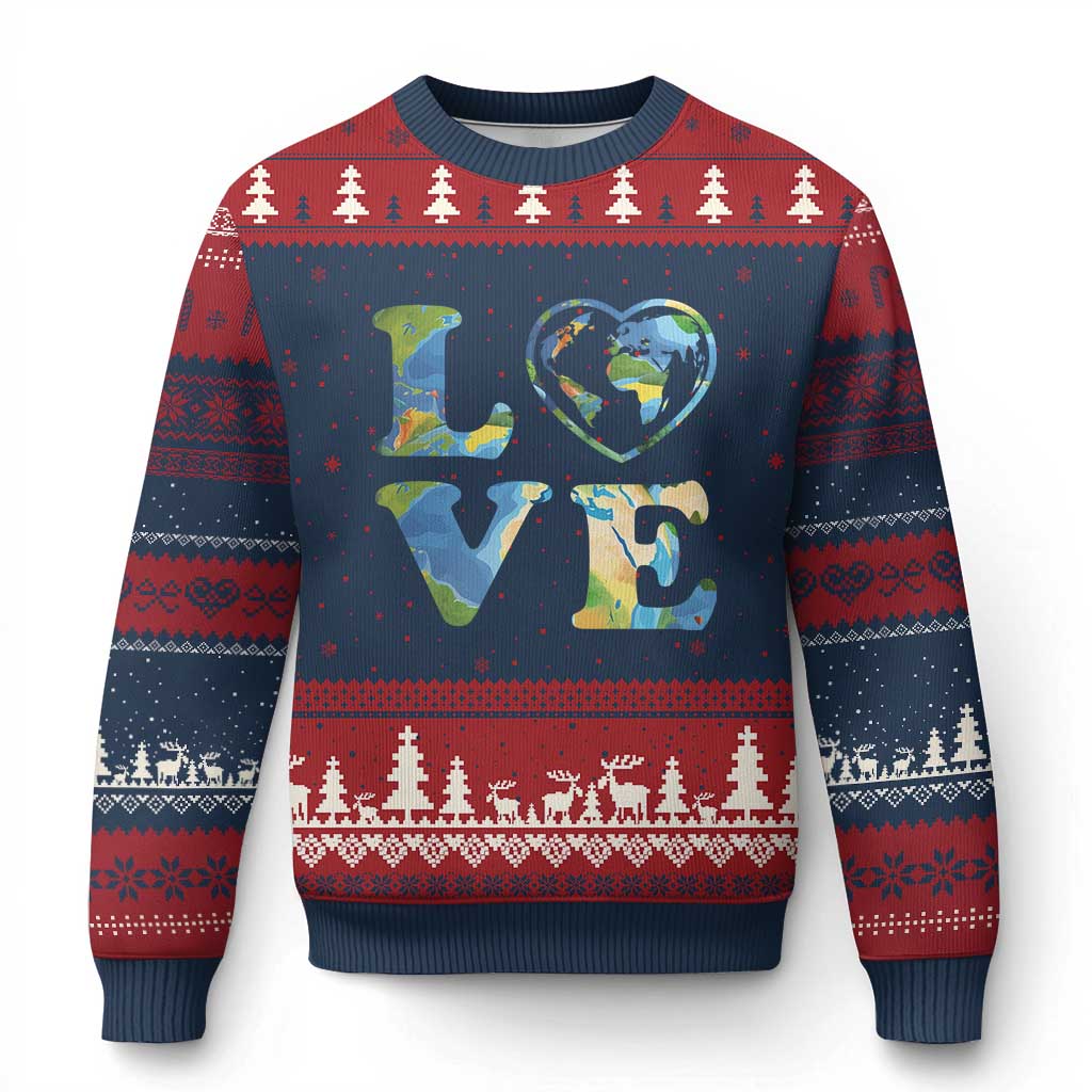 Earth Day Ugly Christmas Sweater Heart Environmental Nature Recycling Lovers