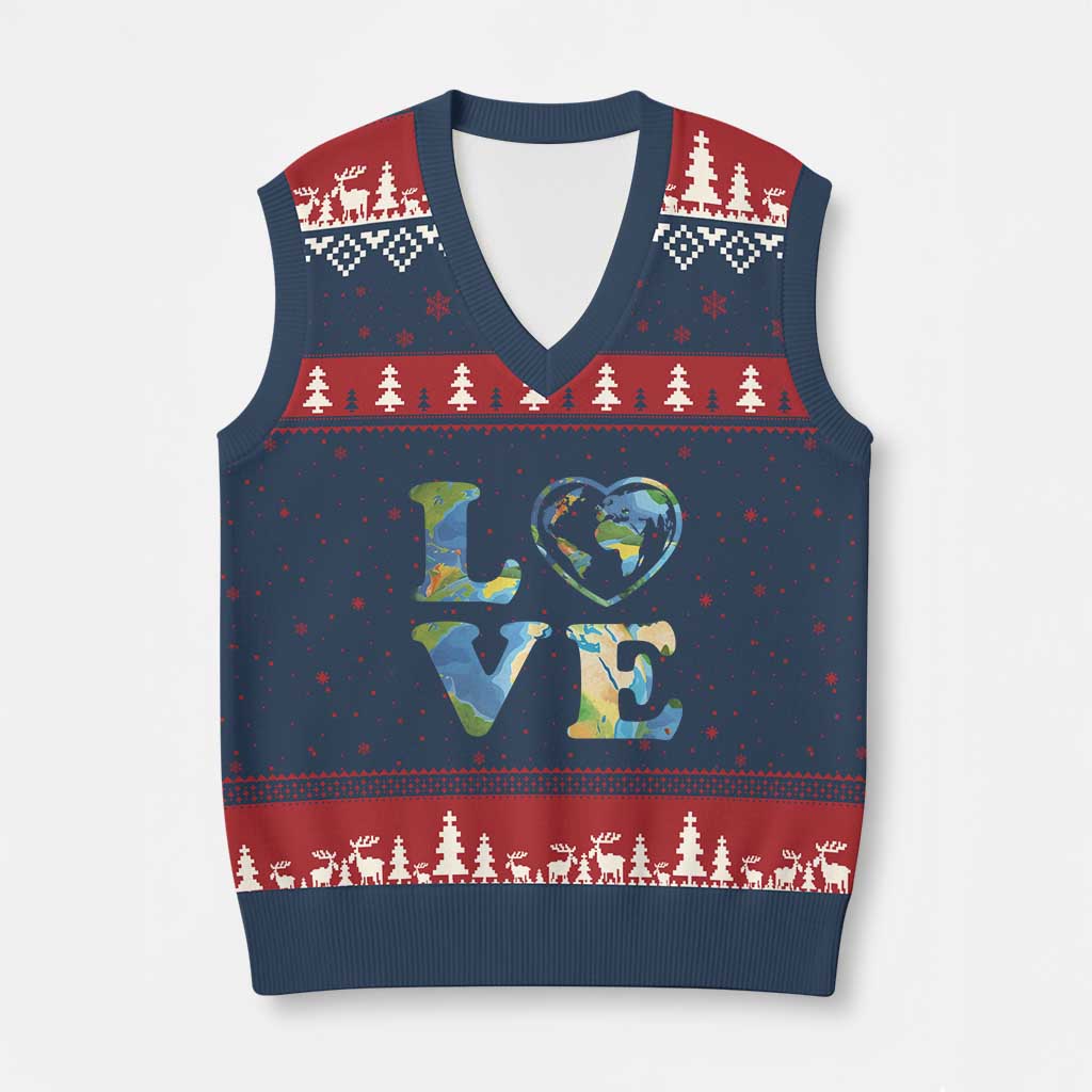 Earth Day V-Neck Knit Sweater Vest Heart Environmental Nature Recycling Lovers