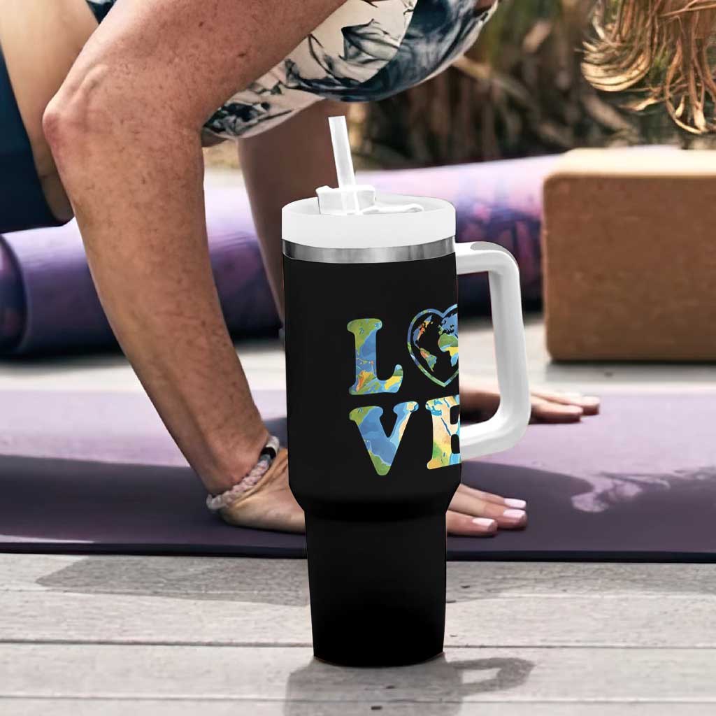 Earth Day Tumbler With Handle Heart Environmental Nature Recycling Lovers