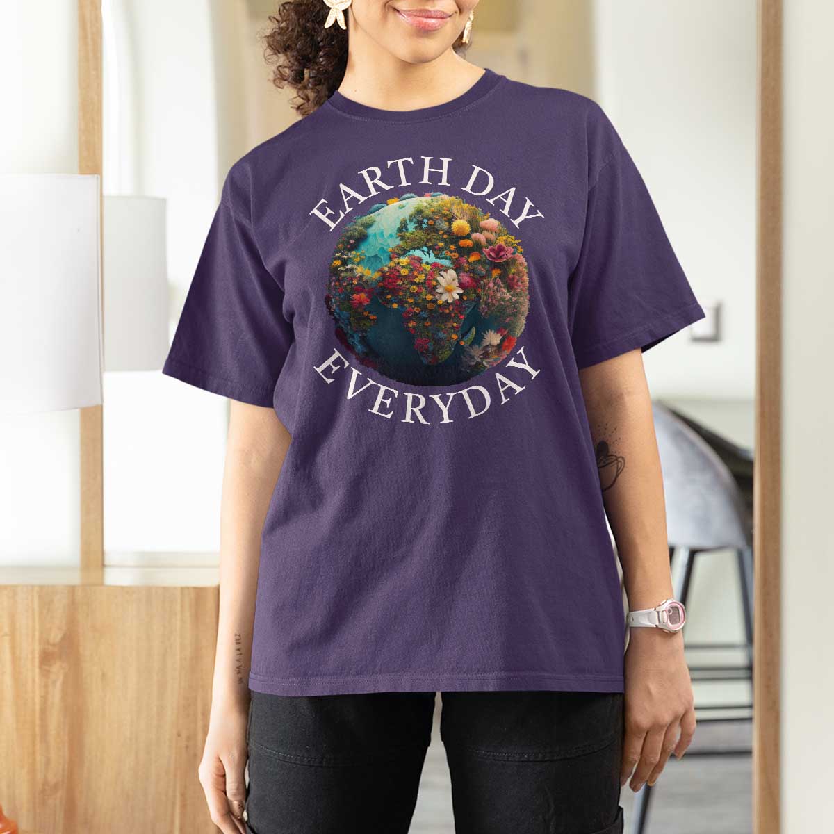 Earth Day Everyday T Shirt For Women With Floral Nature Lover Climate Change