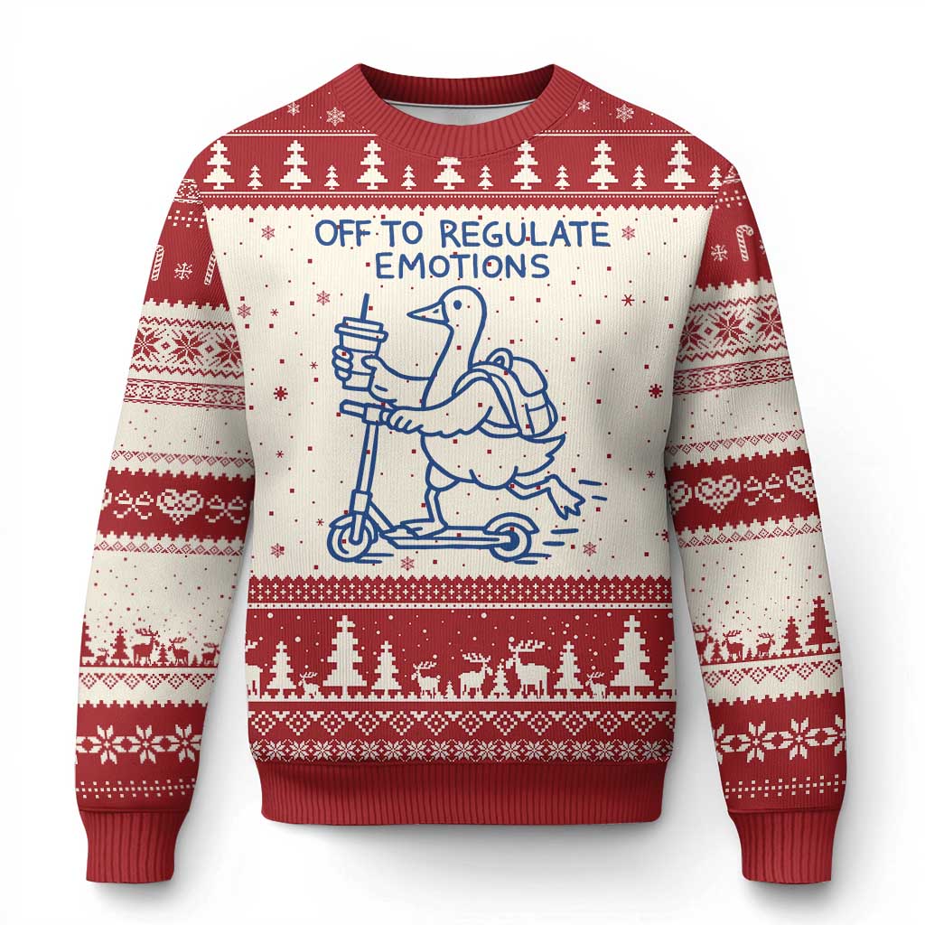 Funny Goose Psychologist Ugly Christmas Sweater Off To Regulate Emotions Mental Health Counselor