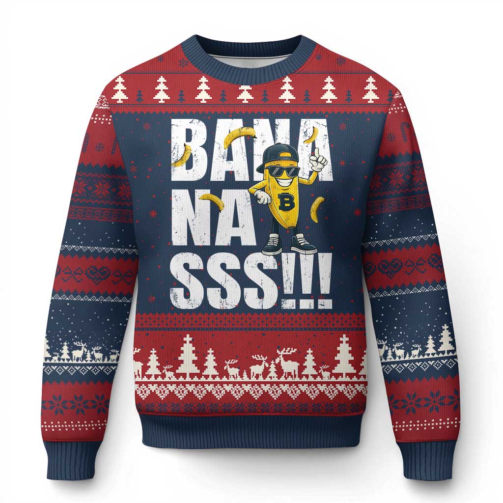 Banana Lovers Ugly Christmas Sweater Funny Bananas Vintage Style