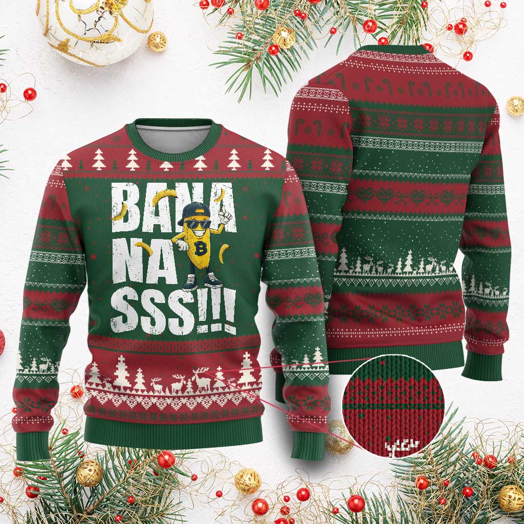Banana Lovers Ugly Christmas Sweater Funny Bananas Vintage Style