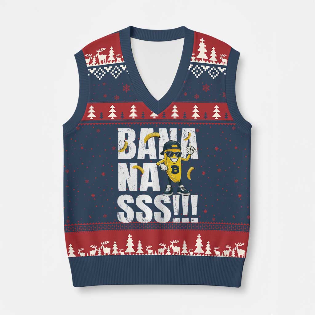 Banana Lovers V-Neck Knit Sweater Vest Funny Bananas Vintage Style