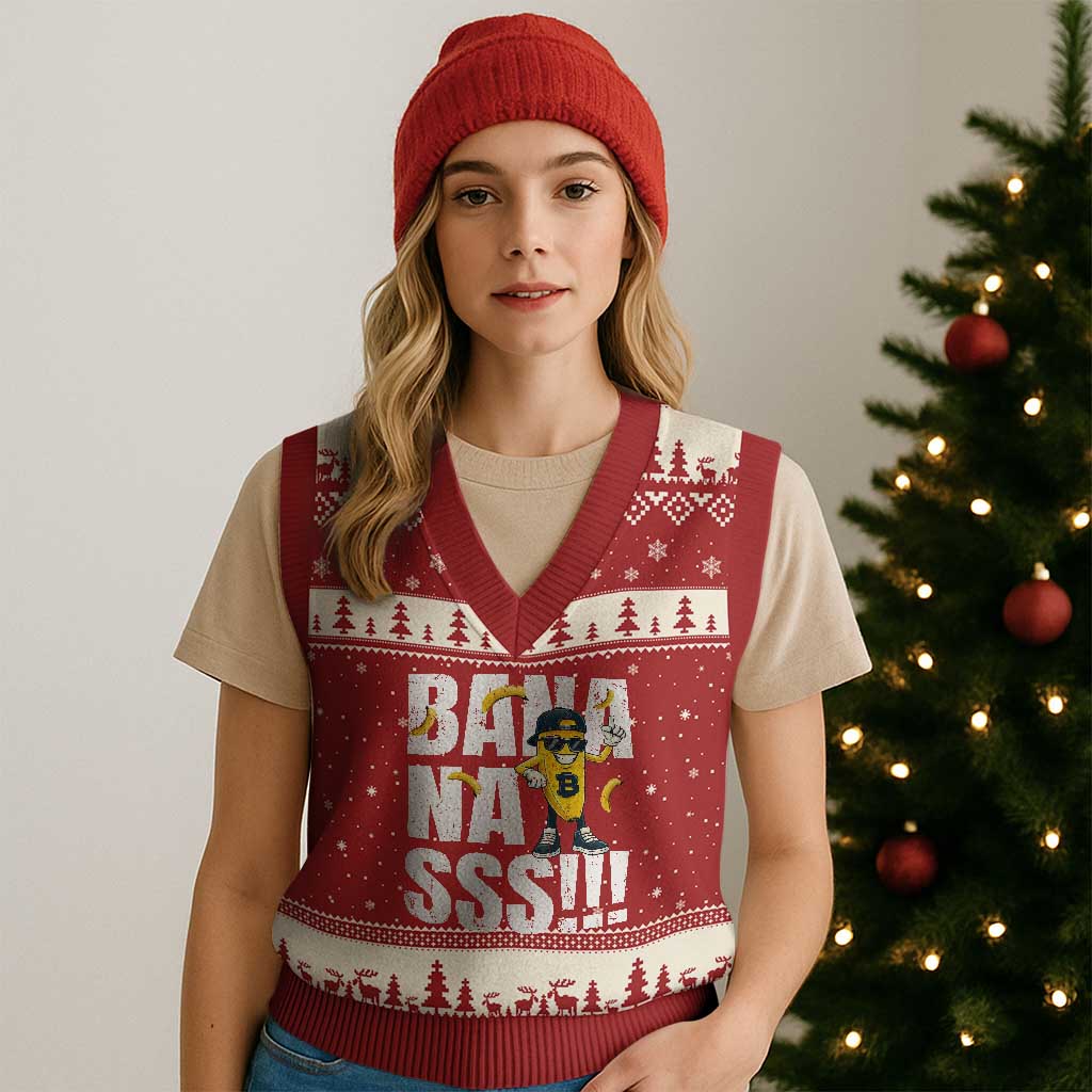 Banana Lovers V-Neck Knit Sweater Vest Funny Bananas Vintage Style